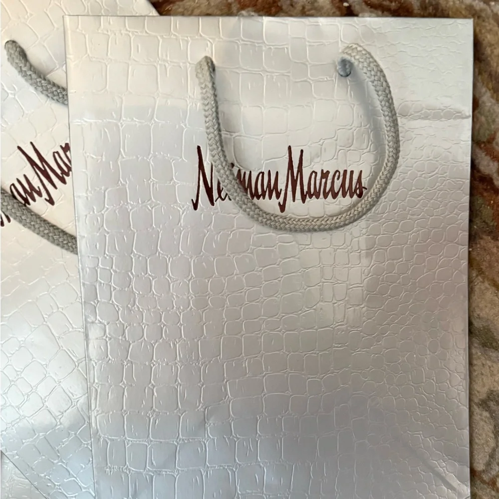 3 Neiman Marcus Empty PAPER Gift Bags Silver croc embossed - special